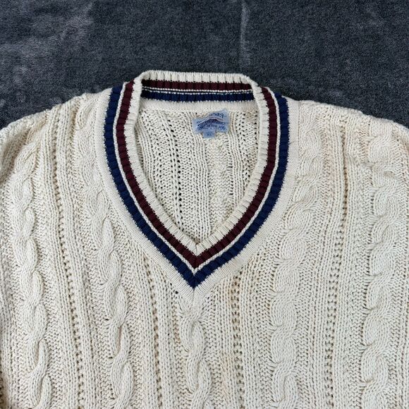Vtg 80's Findochty Cricket Tennis Chunky Knitted Sweater Men's XL V-Neck - Picture 2 of 9